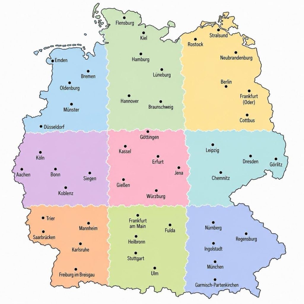 Die neun Regionen Deutschlands
